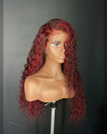 24" Red Deep Wave Frontal Wig