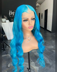 28" Sea Blue Closure Wig